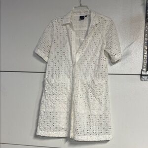 GAP WOMENS WHITE EYELET BUTTON DOWN MINI DRESS SMALL